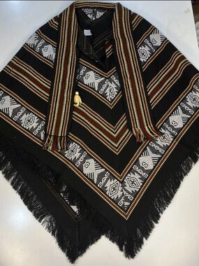 Tejidos Multicolor Striped Knit Poncho with Fringe